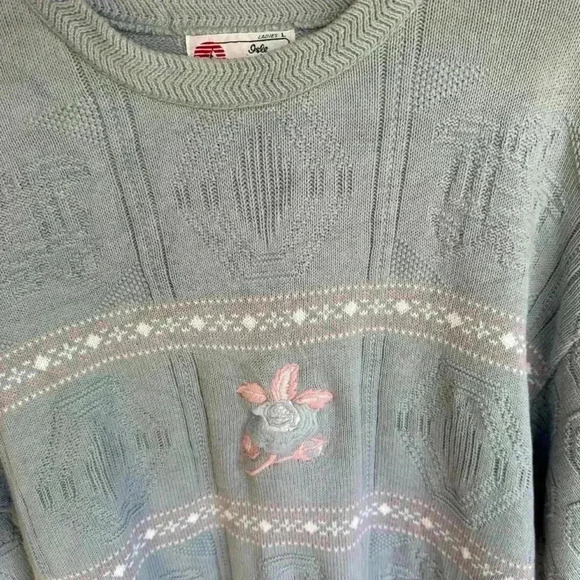Vtg Isle of Cotton Women’s Large Sweater Embroidered Floral Cottage Grandma Cozy - Picture 2 of 10